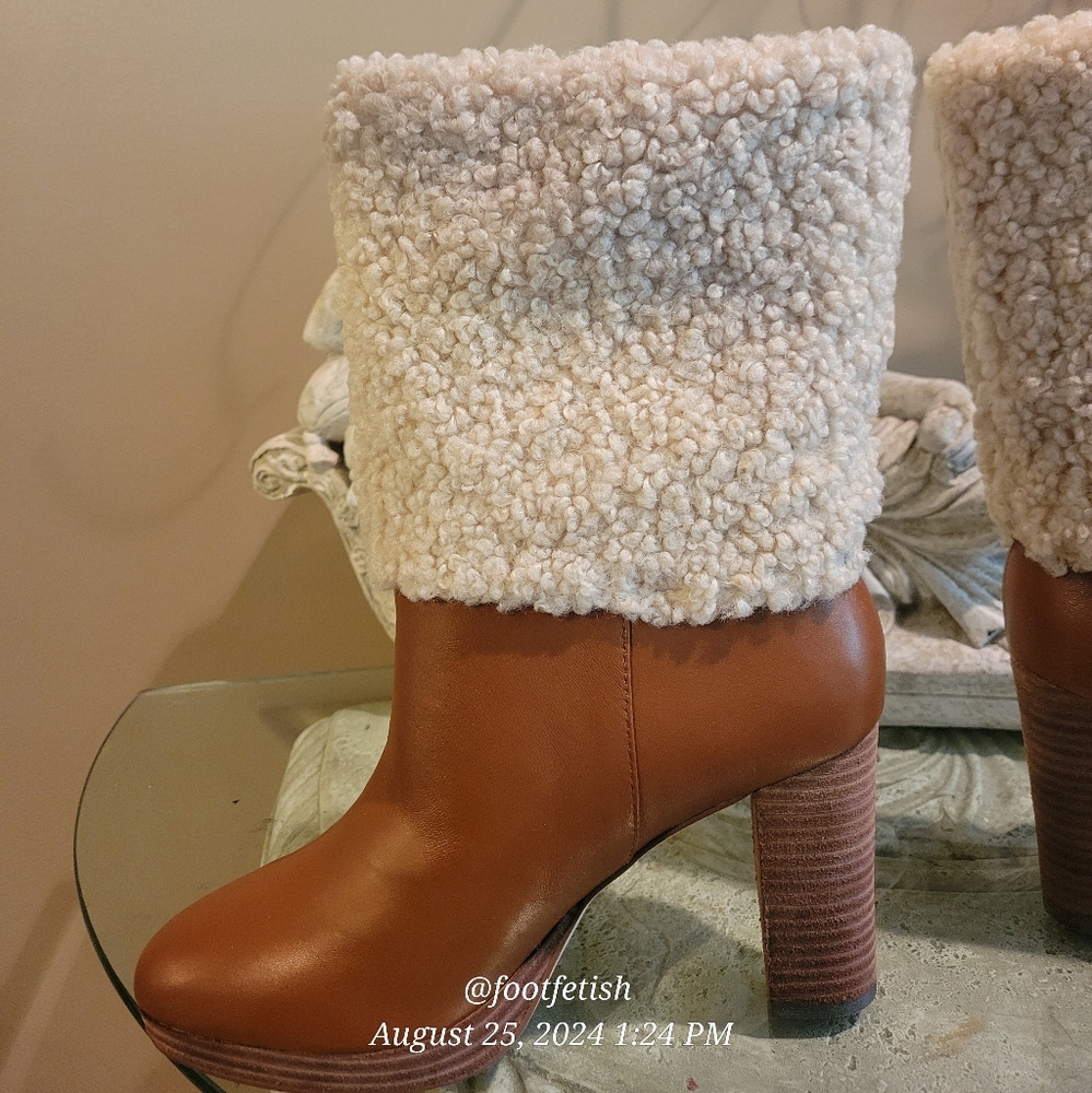 Charles David Nella Faux Shearling & Leather Booties Heeled Designer Boots #4 - Picture 9 of 16